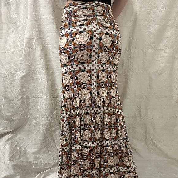 Voom by Joy Han VTG 00s Tiered Maxi Skirt Strapless Dress Geometric Mod Boho XS - Picture 3 of 12